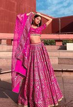 Thumbnail for Jyoti Fashion Glamorous Rani Pink Chapat Zari and Dori Embroidered Malai Satin Silk Lehenga Choli with Dupatta - Distacart