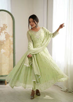 Thumbnail for Teeya Creation Pista Color Faux georgette Embroidery Work Wedding Wear Gown - Distacart