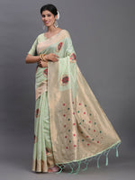Thumbnail for Astita Linen Cotton Light Green Saree