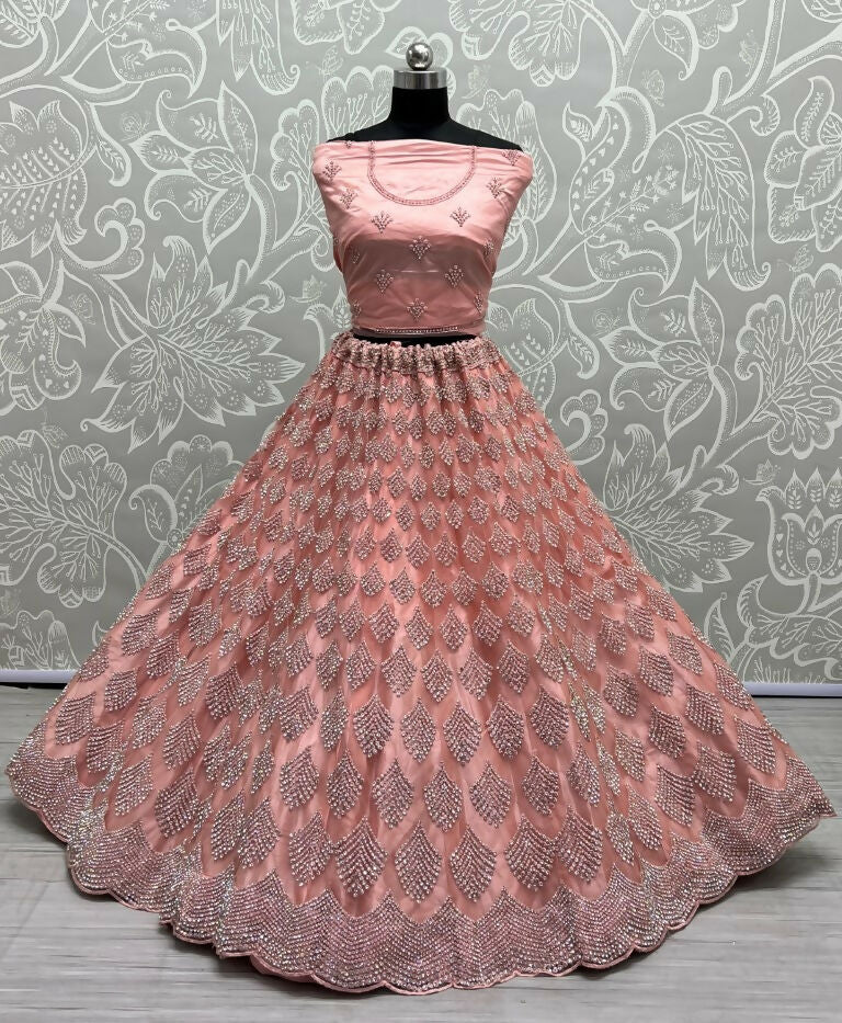 Jyoti Fashion Women's Pink Bridal Net Fancy Dori & Multi Thread Embroidered with Zircon Diamond Work Wedding Lehenga Choli - Distacart