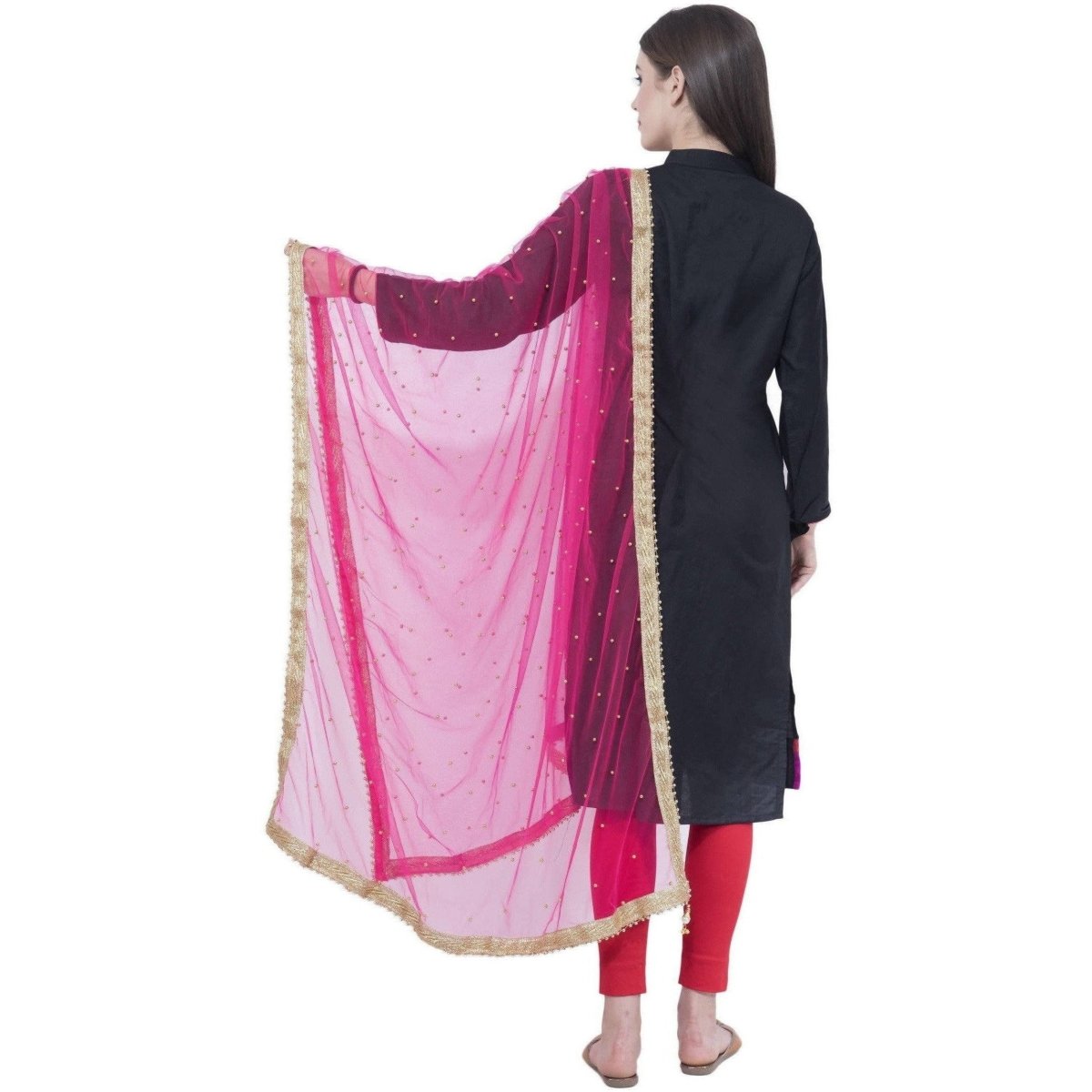 A R SILK Magenta Color Net Moti Dupattas and Chunnis