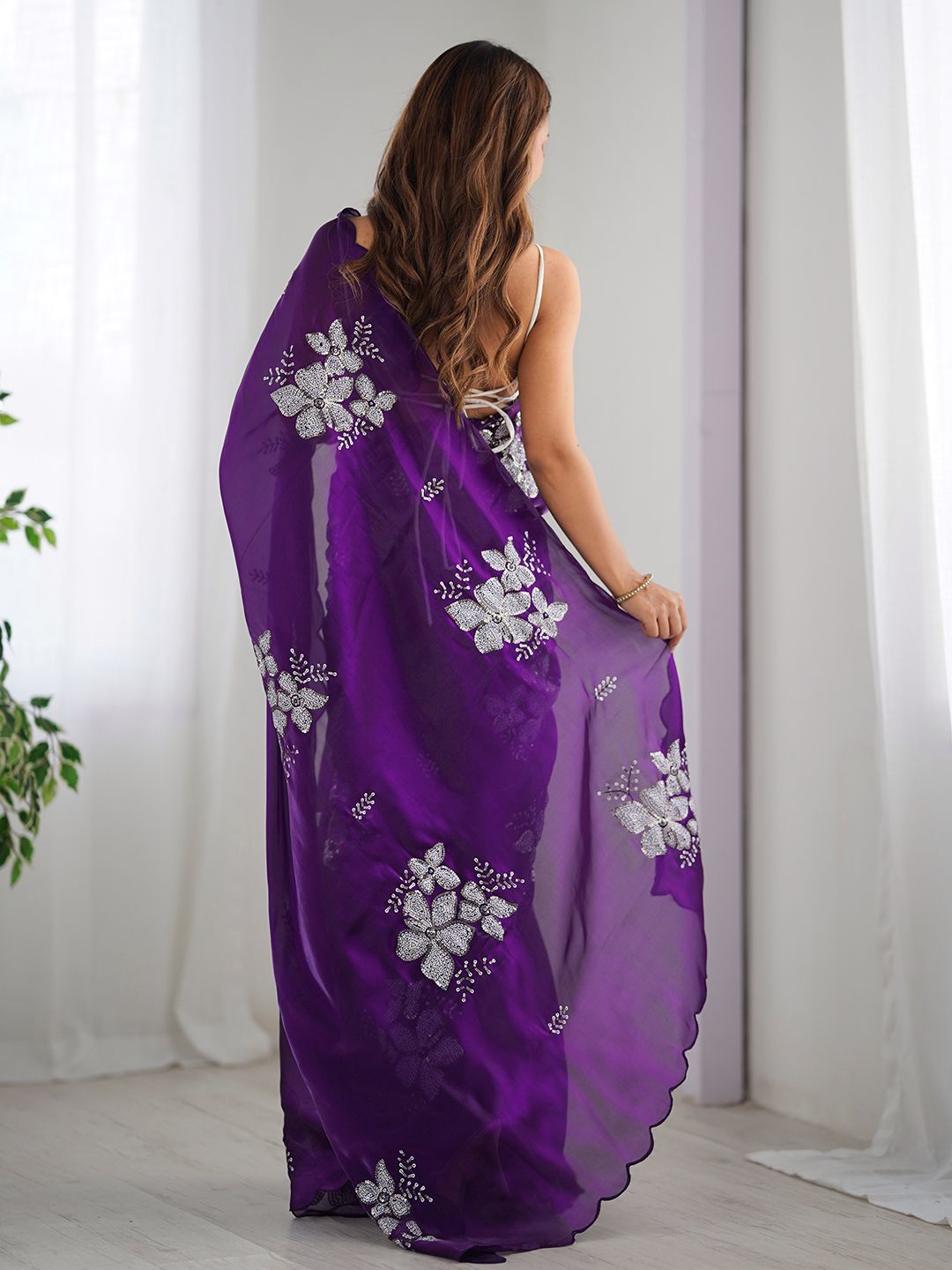 Mitera Floral Sequinned Silk Blend Designer Saree - Distacart
