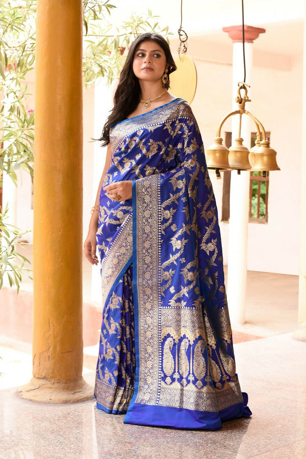 Joban Fashion Ink Blue Banarasi Soft Pure Handloom Banarasi Silk Saree