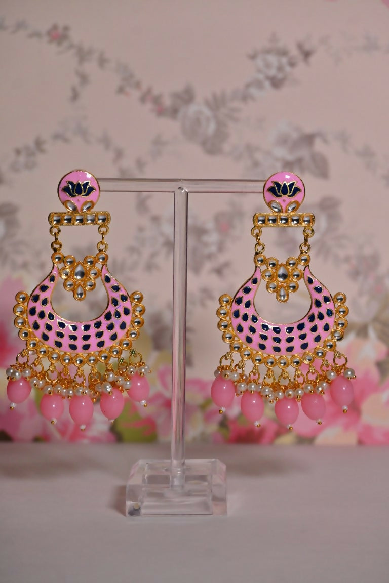 Pink Chandbali Gold-Polished Drop & Dangler Earrings For Women & Girls By House of Ree - Distacart