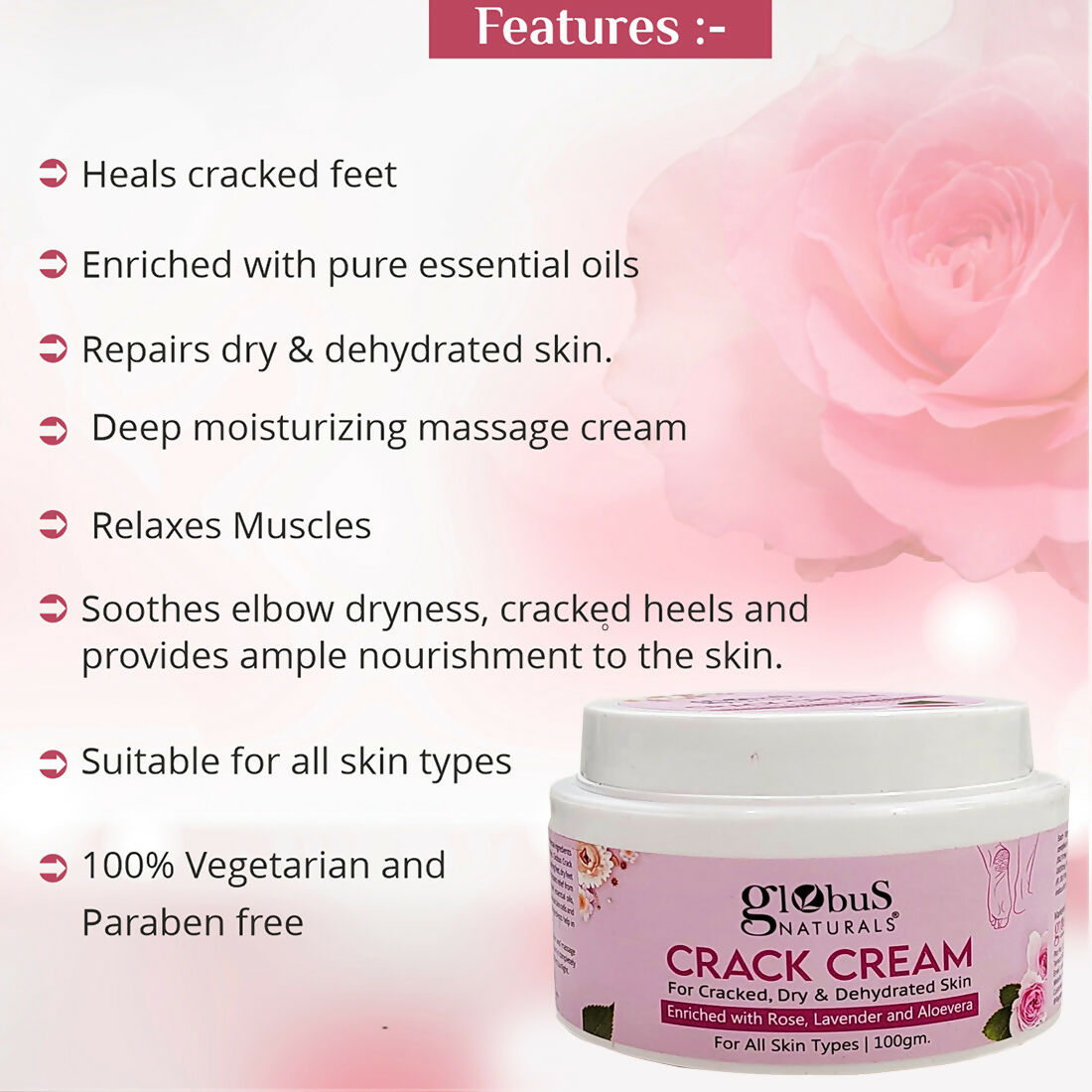 Globus Naturals Crack Cream Rose - Distacart