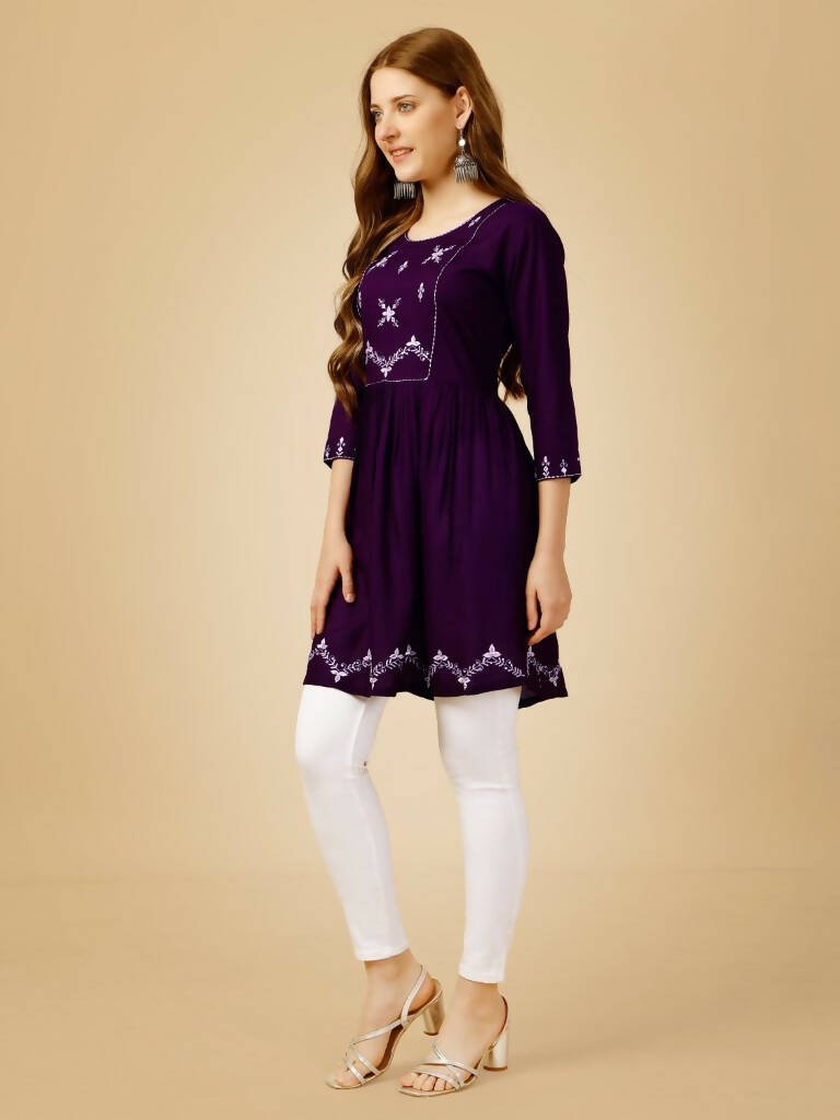 Aastha Fashion Women's Purple Viscose Rayon Embroidered Casual Top - Distacart