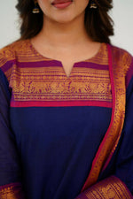 Thumbnail for Divine Drape Women's Cotton Printed Straight Kurta With Dupatta - Blue