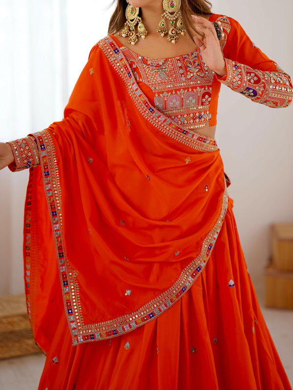 Joban Fashion orange Lehenga Crepe silk Coding Dori with Sequence with Rivet Moti