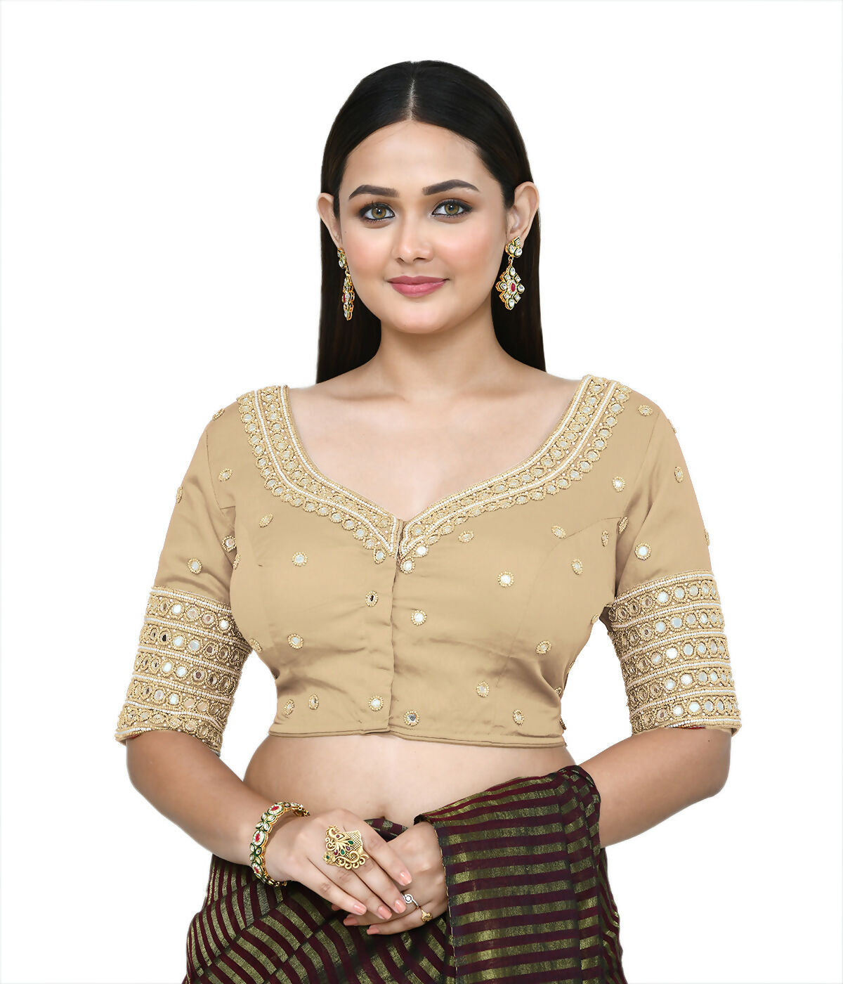 Joban Fashion Women's Beige Embroidered Stitched Blouse