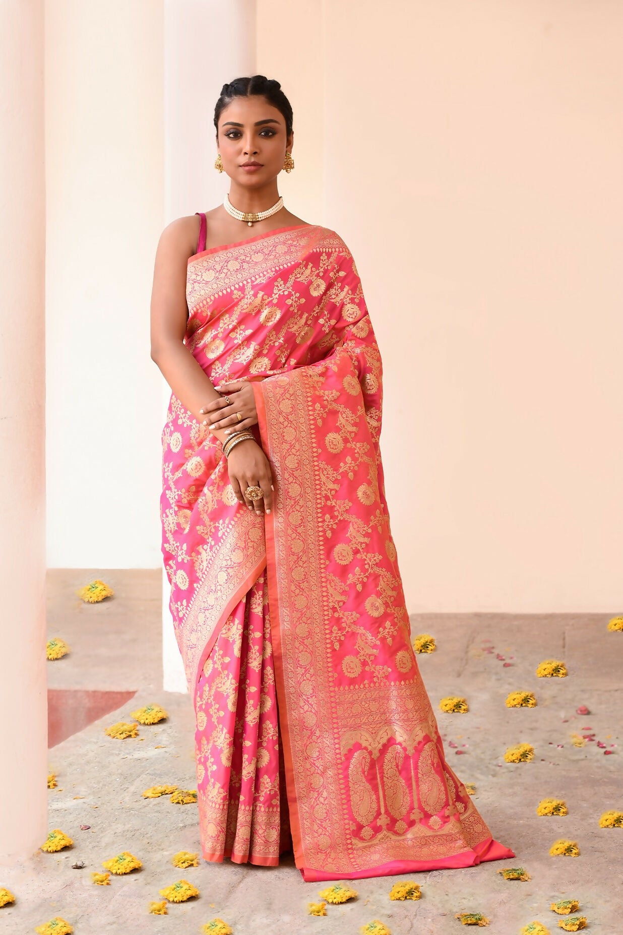 Joban Fashion Pink Peach Soft Pure Handloom Banarasi Silk Saree - Dista