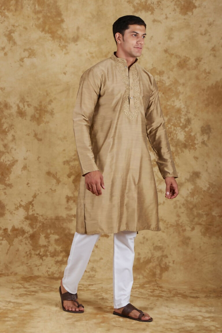 Bluesaanchi Men's Handloom Embroidered Ecru Kurta Set - Distacart