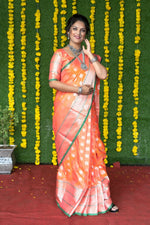 Thumbnail for Jyoti Fashion Women's Peach Soft Handloom Silk Zari Woven Saree with Blouse - Distacart
