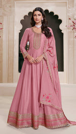 Thumbnail for Anaita Pink Embroidered Work Silk Stitched Anarkali Suit - Distacart