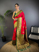 Thumbnail for Joban Fashion Banarasi Red Woven Soft Silk Saree