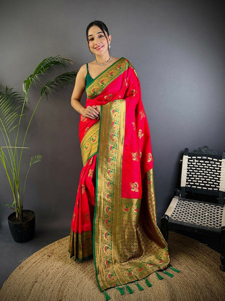 Joban Fashion Banarasi Red Woven Soft Silk Saree