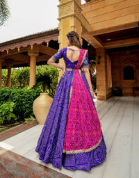 Thumbnail for Aastha Fashion lris Purple Cotton Heavy Badhani Printed Readymade Traditional Lehenga Choli Set - Distacart