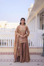 Thumbnail for Teeya Creation Womens New Stylish Fendi Crush With Zari Sequins Embroidered Work Kurta Set - Dista
