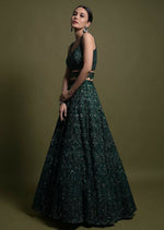 Thumbnail for Jyoti Fashion Women's Dark Green Net Sequins with Dori & Thread Embroidered Designer Lehenga Choli Set - Distacart