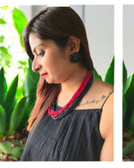 Thumbnail for Inhanns Vibrant Handmade 20 Layers Beaded Necklace With Matching Earrings - Black & Red - Distacart