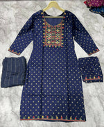 Thumbnail for Jyoti Fashion Women's Blue 14KG Rayon Foil Print with Embroidery Kurta Set - Distacart