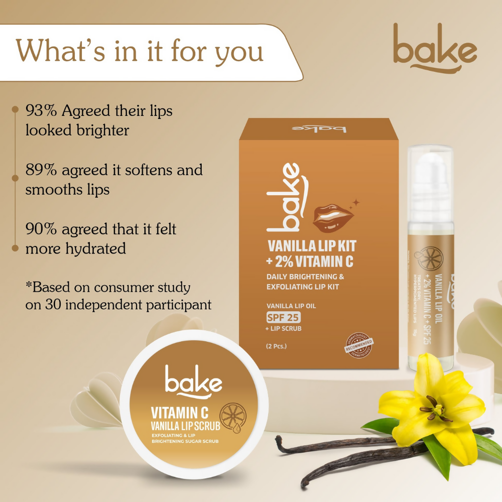 Bake Vitamin C Vanilla Lip Kit With Lip Balm SPF 25 & Lip Scrub For Dark & Pigmented Lips - Distacart