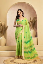 Thumbnail for Vastranavya Mint Green Digital Printed Linen Ready To Wear Pocket Saree with Unstitched Blouse - Distacart