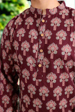 Thumbnail for Souchii Men Burgundy Pure Cotton Ethnic Motif Printed Straight Kurta