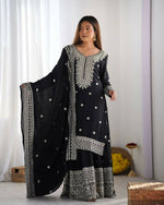 Thumbnail for Teeya Creation Black Colour Chinnon Silk Heavy Embroidery Work Fully Stitched Salwar Suit