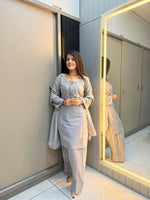 Thumbnail for Anaita Grey Crape Readymade Kurti Set with Beads Sequence Work - Distacart