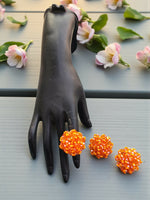 Thumbnail for Inhanns Rangmani Crystal Duo – Adjustable Ring + Statement Earrings Set - Orange - Distacart