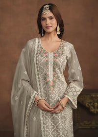 Thumbnail for Slate Grey Soft Organza Embroidered Festive Salwar Suit - Emponline - Distacart