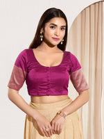 Thumbnail for Joban Fashion South Pink Taffeta Silk Padded Blouse With Round Neck Elbow Sleeves