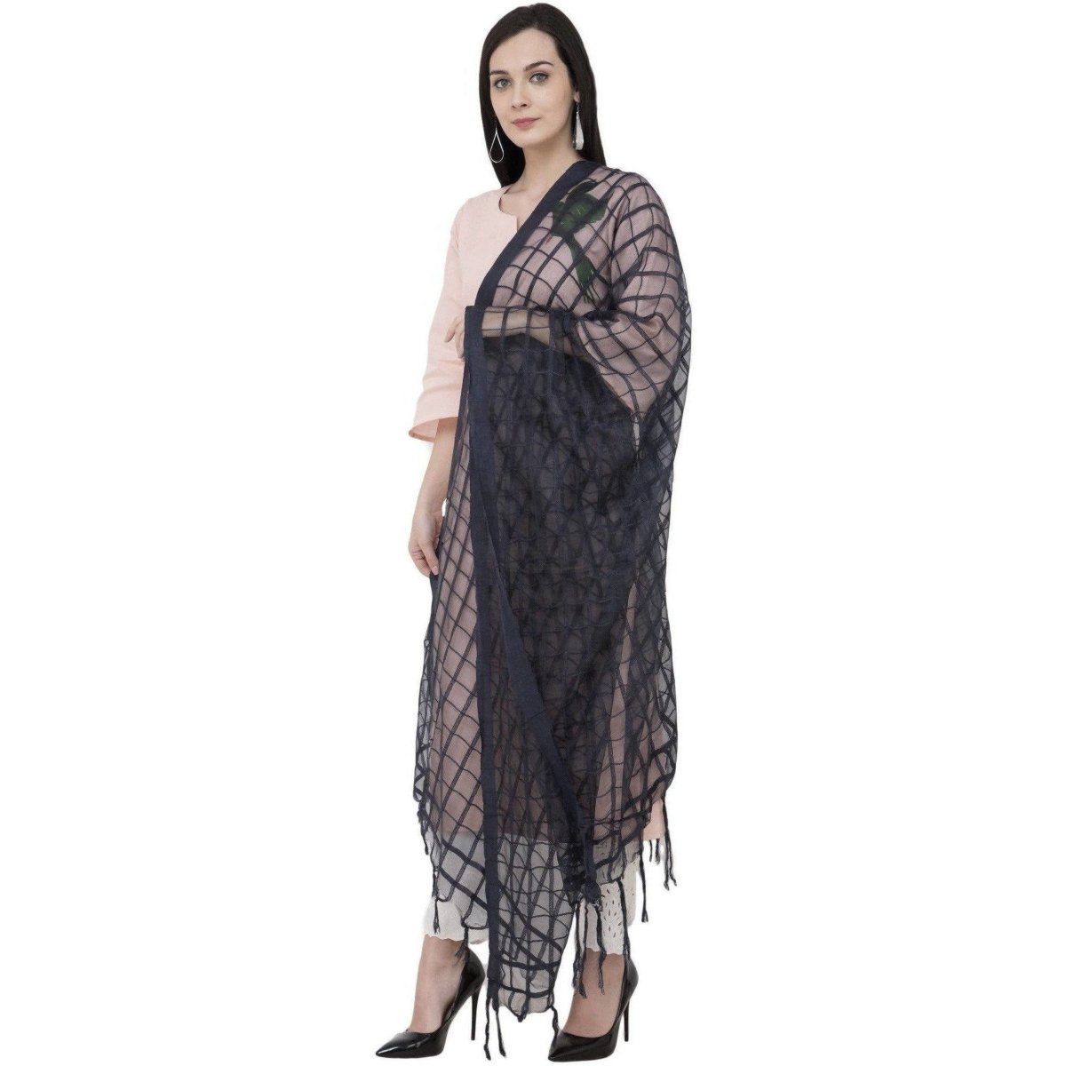 A R Silk Cotton square Regular Dupatta Color Navy Dupatta or Chunni