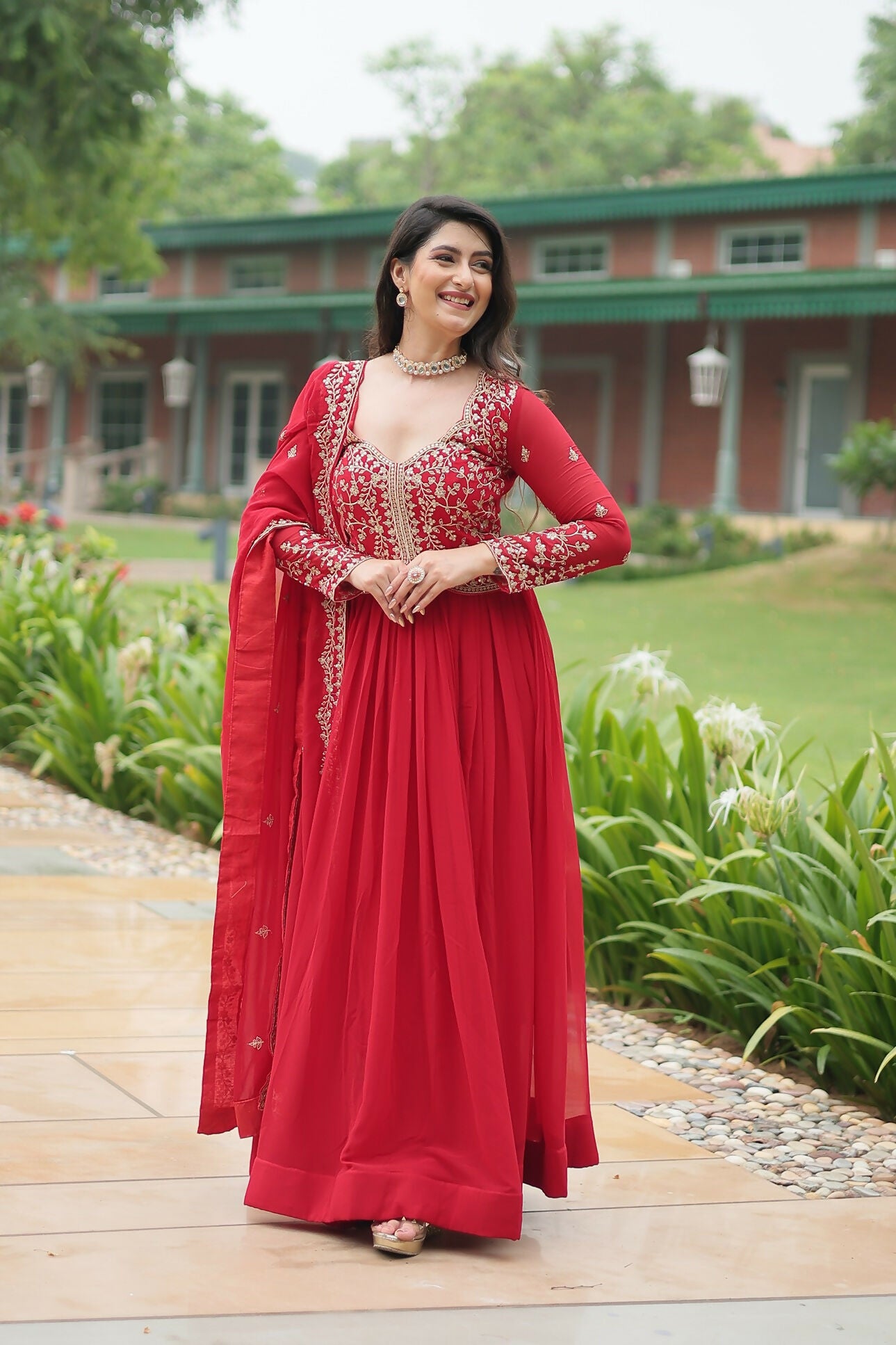 Joban Fashion Red Georgette Sequence Embroidery Work Kurta Set