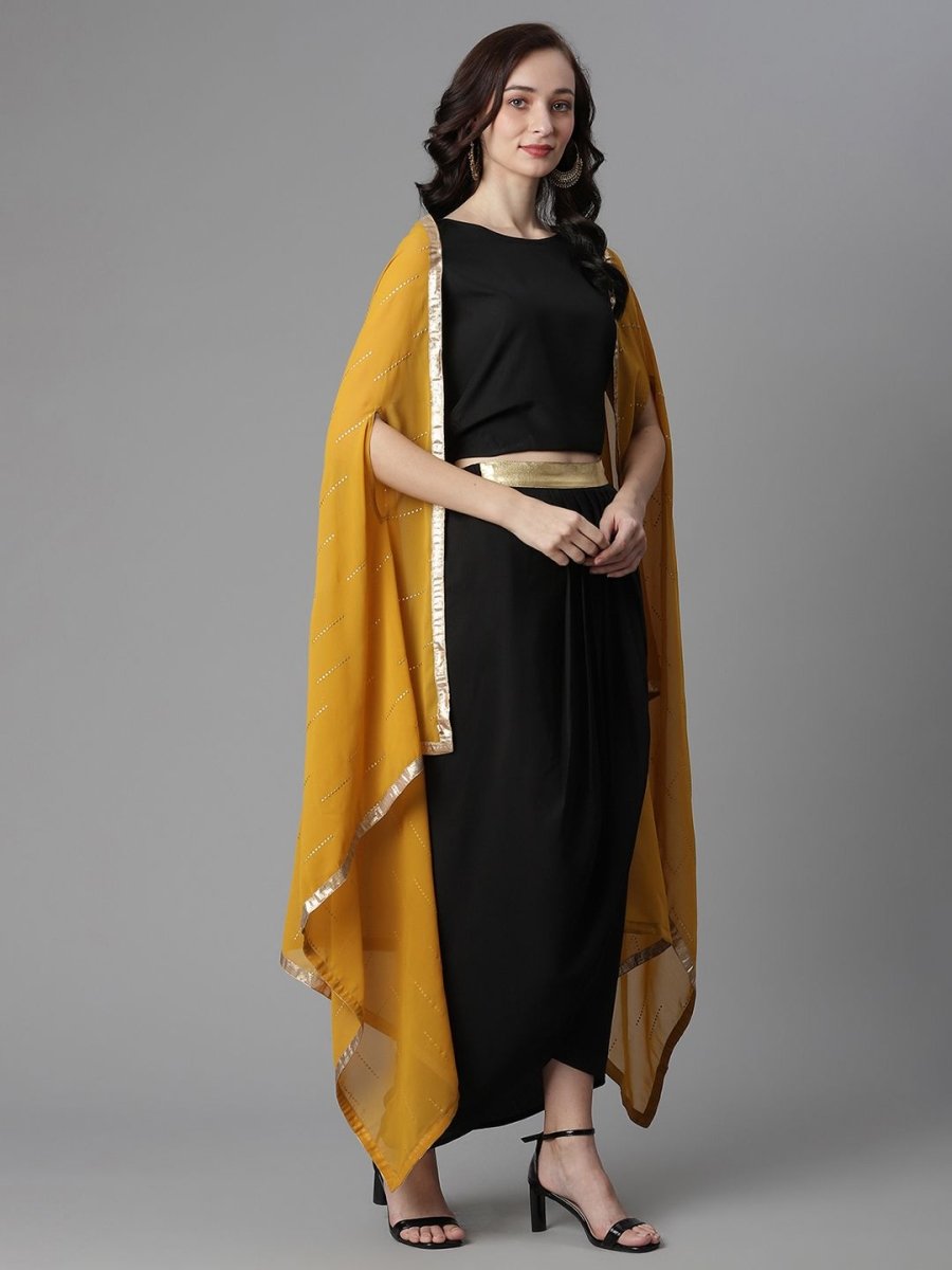 Ahalyaa Women's Black Crepe Top Skirt With Shrug - Distacart