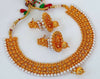 Designer Metallic Necklace Set With White Beads - Distacart