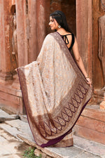 Thumbnail for Joban Fashion Nude Grey Crepe Chiffon Pure Handloom Banarasi Silk Saree