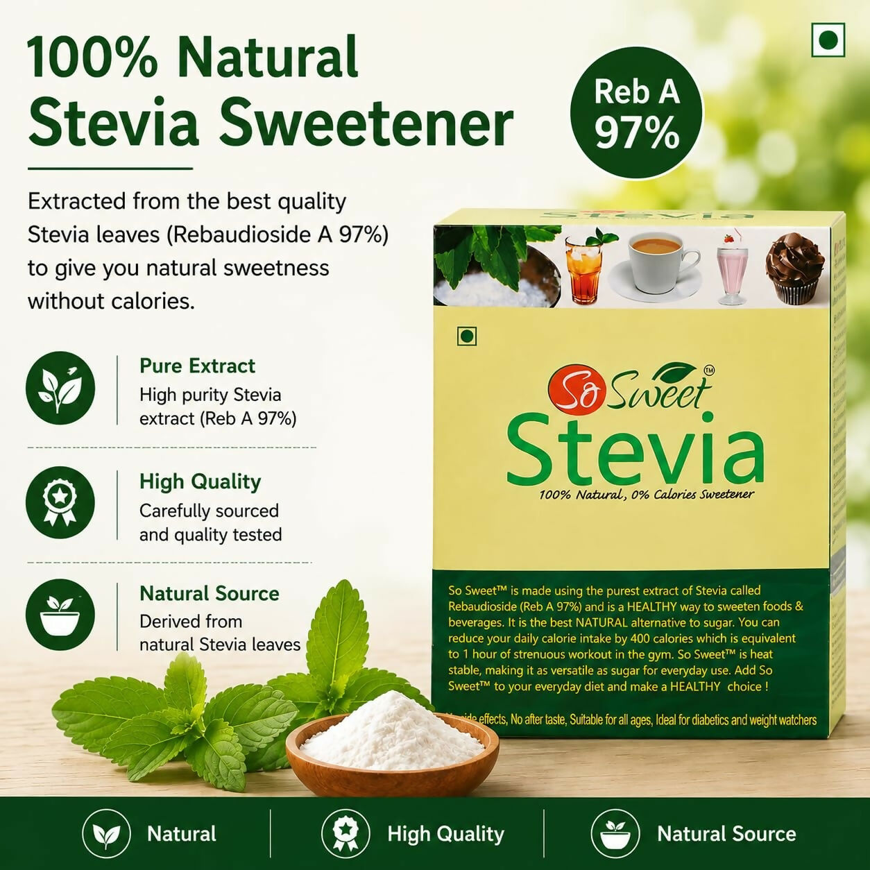 So Sweet Stevia Sachets -50 Sugar Free Natural Sweetener - Dista