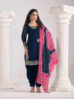 Thumbnail for Anaita Navy Blue Roman Silk Stitched Suit with Embroidery & Real Mirror Work - Distacart