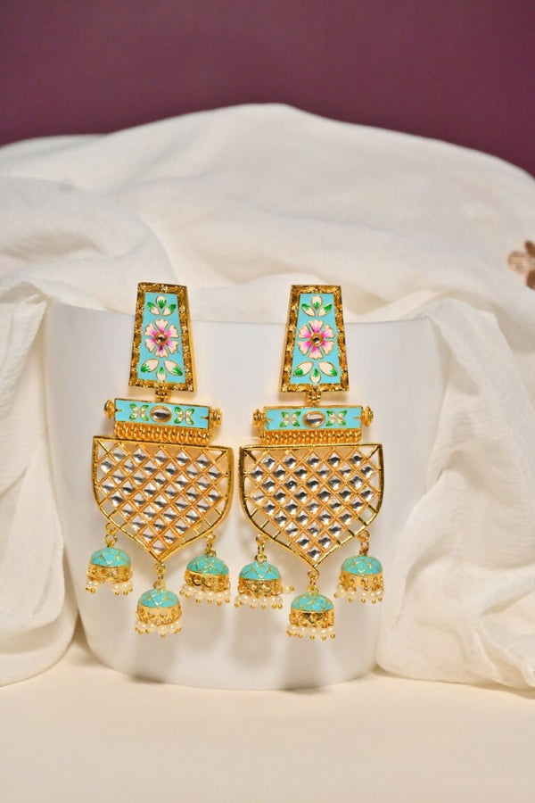 Green Traditional Gold-Polished Meenakari Jhumka Jhumki Earrings Indian Jewellery For Women Girls By House of Ree - Distacart