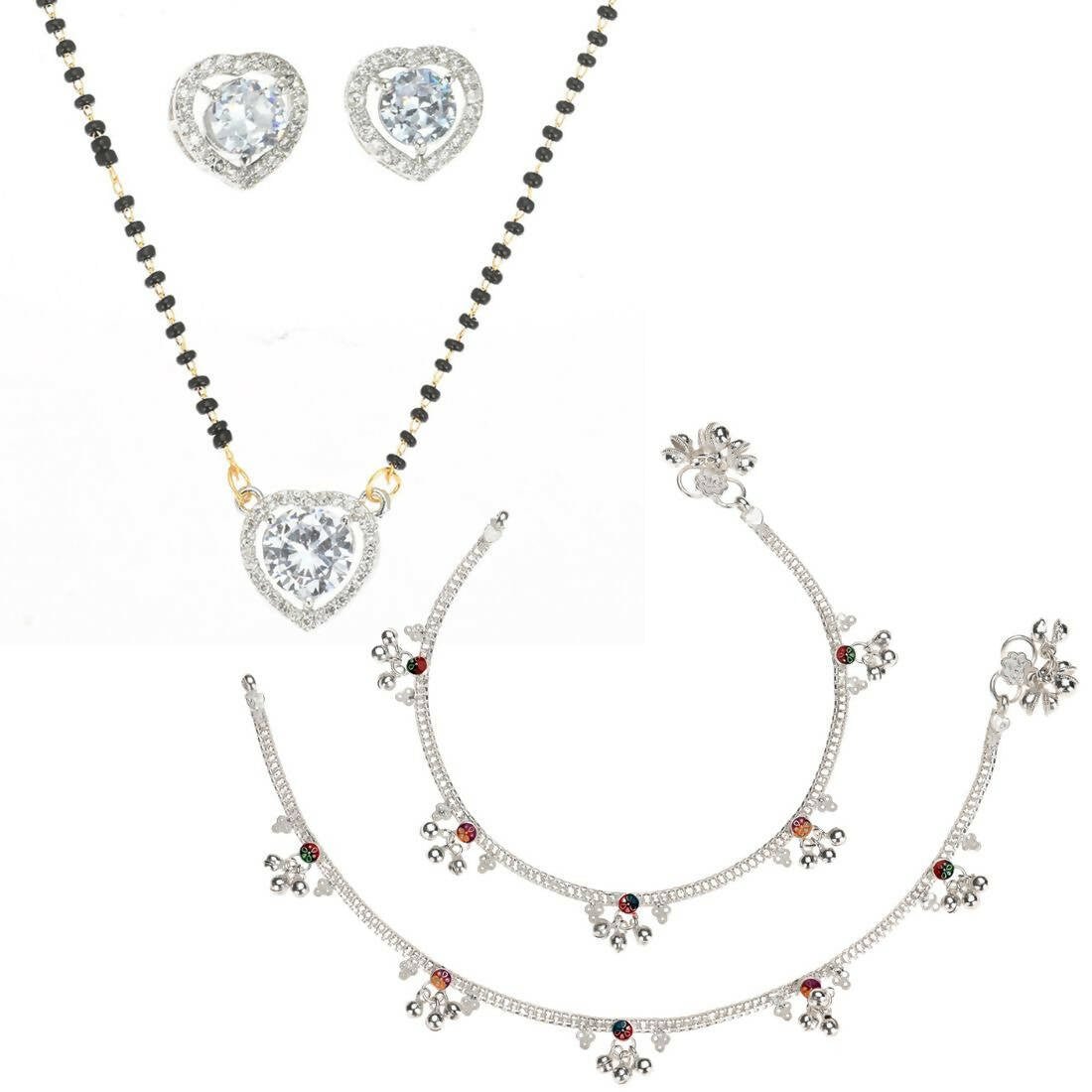 AanyaCentric Gold-plated Mangalsutra Pendant Earring Set & Silver Plated Anklet - Distacart