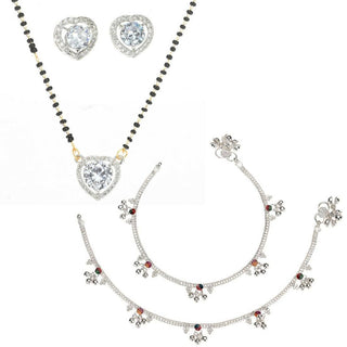 AanyaCentric Gold-plated Mangalsutra Pendant Earring Set & Silver Plated Anklet - Distacart