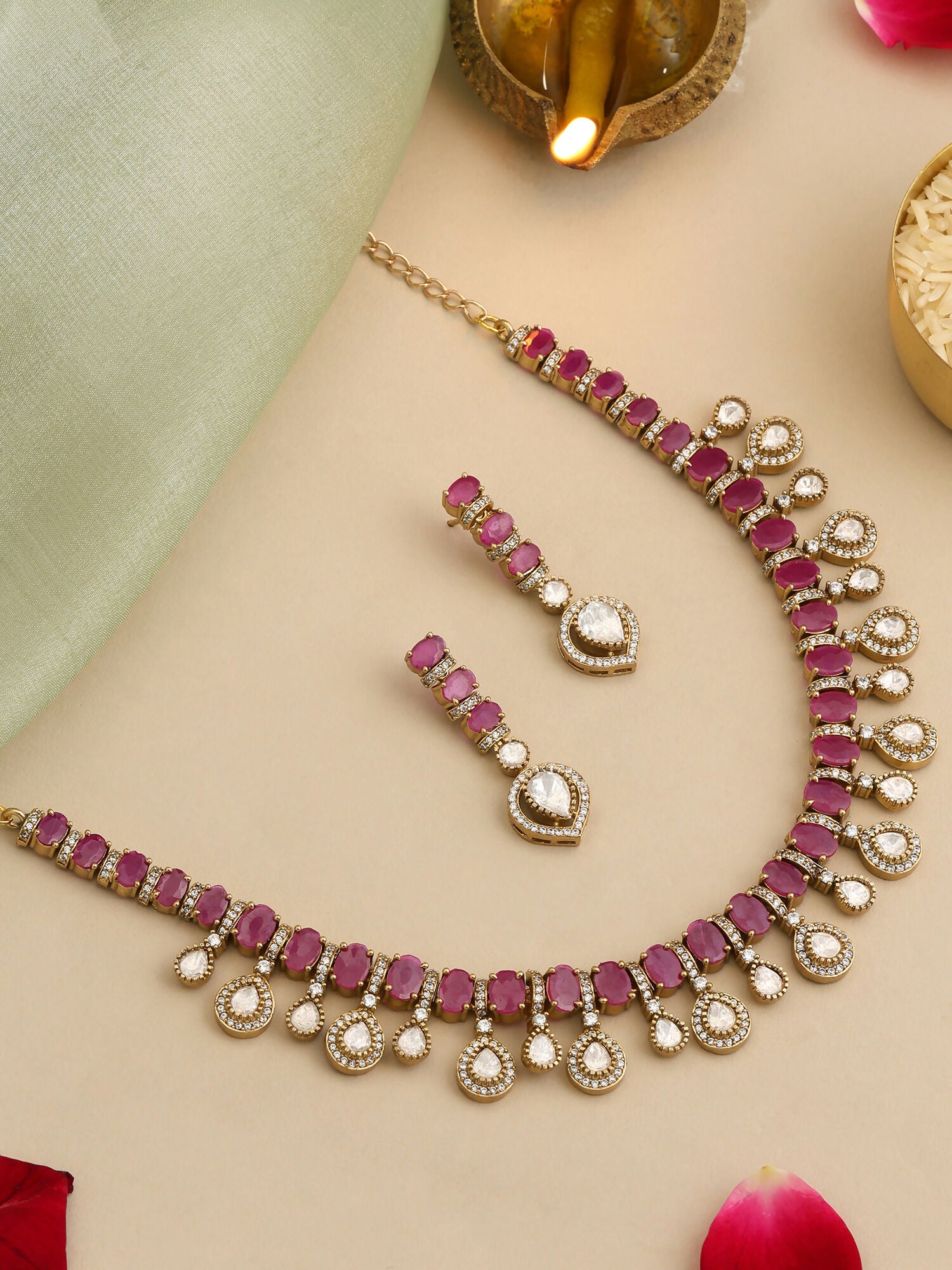 Ruby Raang Pink Kundan Necklace Set - Distacart