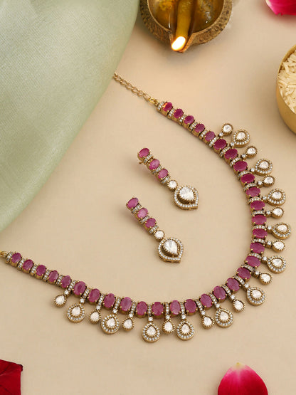Ruby Raang Pink Kundan Necklace Set - Distacart
