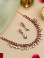 Thumbnail for Ruby Raang Pink Kundan Necklace Set - Distacart