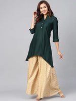 Thumbnail for Juniper Women Solid Viscose Rayon Asymmetric Kurta (Dark Green) - Distacart