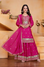 Thumbnail for Joban Fashion Pink Silk Embroidered Sharara Set - Distacart
