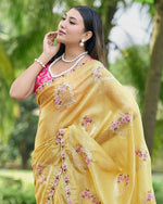 Thumbnail for Teeya Creation Yellow Color Pure Paper Silk Heavy Embroidery Work Wedding Wear Saree - Distacart
