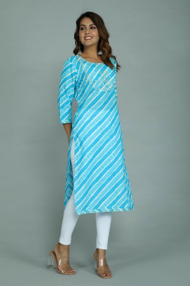 Alvano Women's Stylish Cotton Blend Laheriya Kurti - Distacart