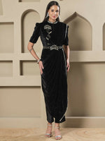 Thumbnail for Joban Fashion Women Black Velvet Hand Embellishment Stitched Kurta Set - Distacart